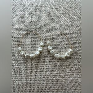 Ann Taylor Loft Gold and Pearl Hoop Earrings